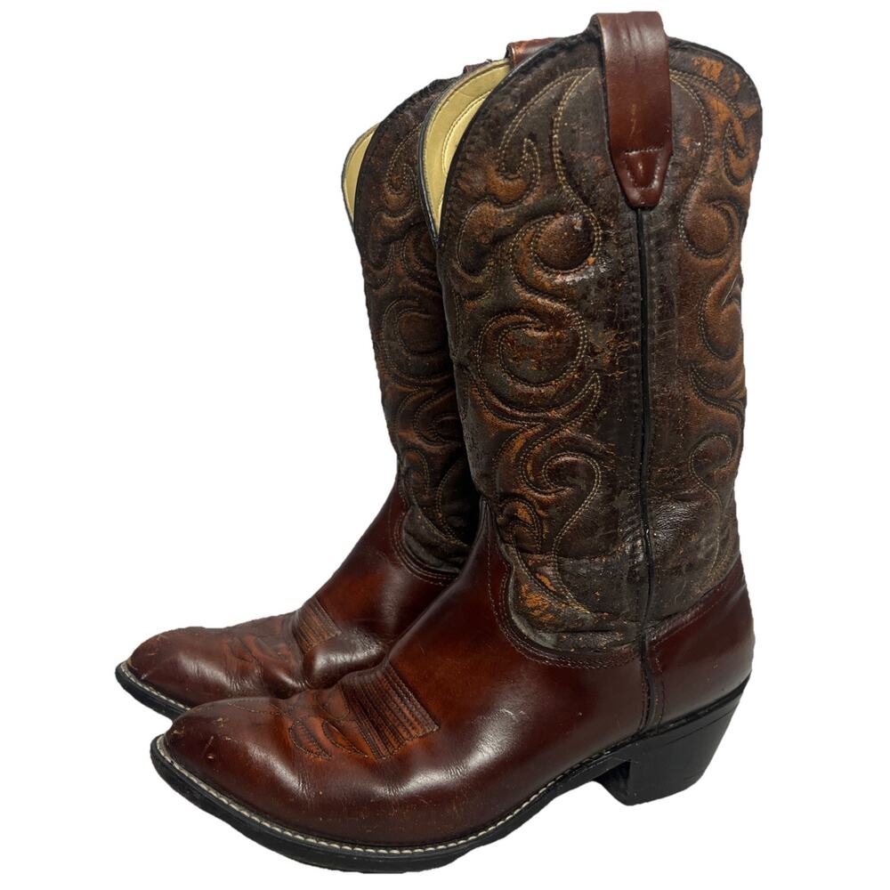 Vintage Wrangler Cowboy Western Boots Men’s 9 Ee Brown Distressed 5115